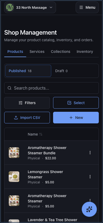Sophosic Console product catalog on mobile